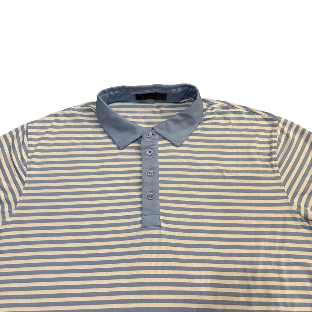 G/FORE Mens‎ XL Blue White Striped Performance Golf Polo Shirt Short Sleeve